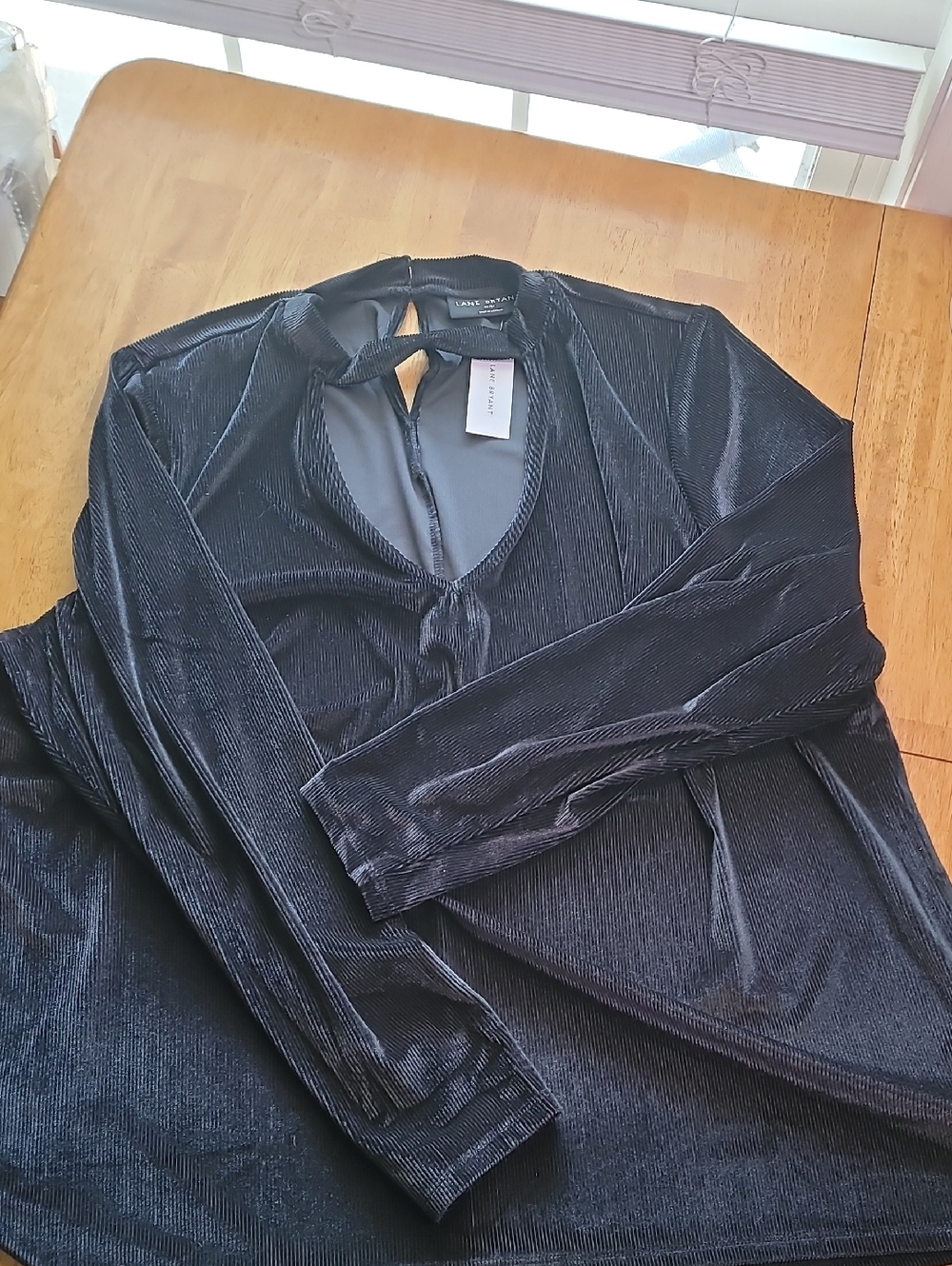 Lane Bryant Black Velvet Keyhole Long Sleeve Top
